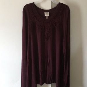 Long sleeve blouse. Plum with black stripes.